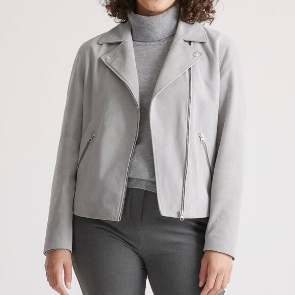 New Quince Women's Light Gray 100% Suede Biker Jacket $200 Size Small 3263 - Picture 1 of 11